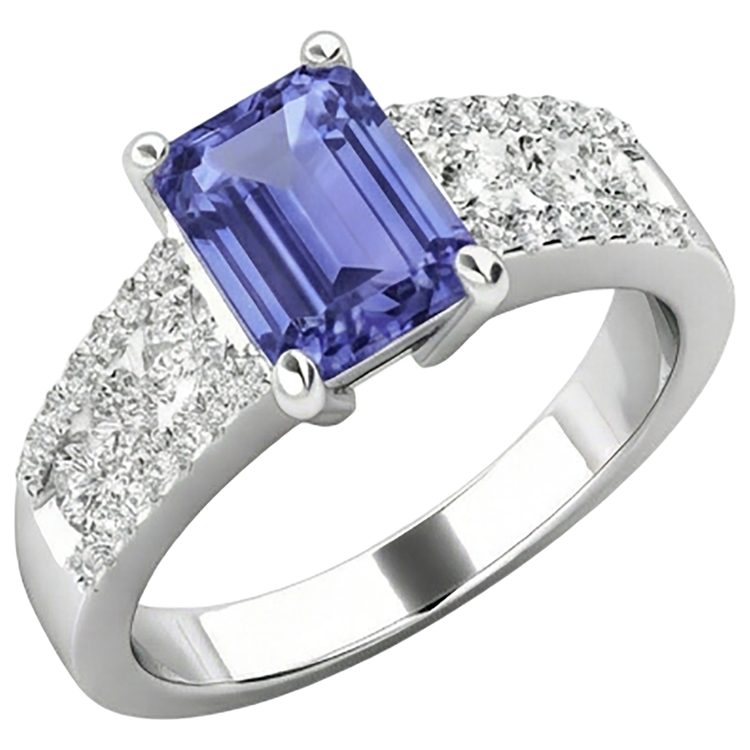 Tanzanite Avec Diamants Naturels Extraits des Mines ( et non cultivés en laboratoire ) 15.50 Carats Alliance Or Blanc 14K Nouveau