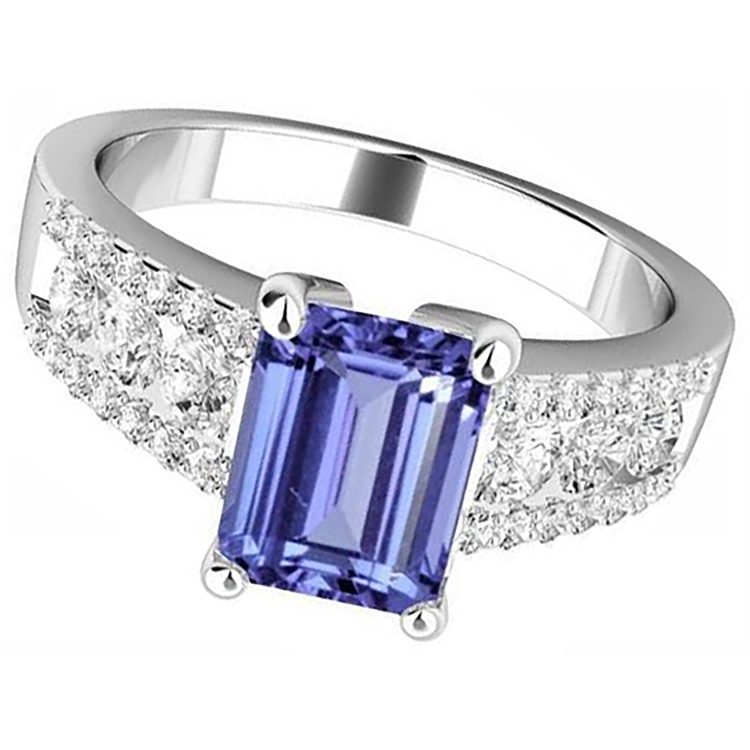 Tanzanite Avec Diamants Naturels Extraits des Mines ( et non cultivés en laboratoire ) 15.50 Carats Alliance Or Blanc 14K Nouveau