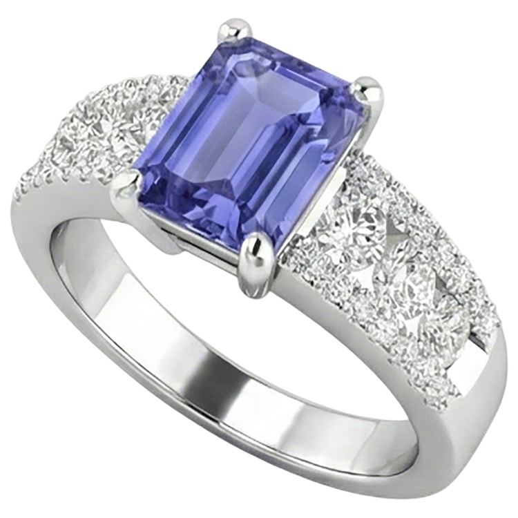 Tanzanite Avec Diamants Naturels Extraits des Mines ( et non cultivés en laboratoire ) 15.50 Carats Alliance Or Blanc 14K Nouveau