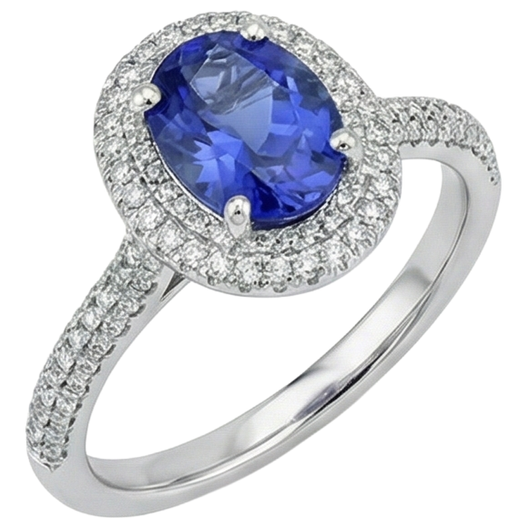 Tanzanite Bleue Avec Diamants 10.75 Ct Alliance Or Blanc 14K