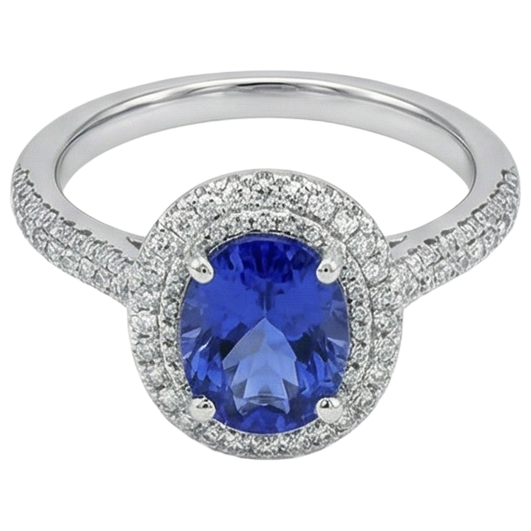 Tanzanite Bleue Avec Diamants 10.75 Ct Alliance Or Blanc 14K
