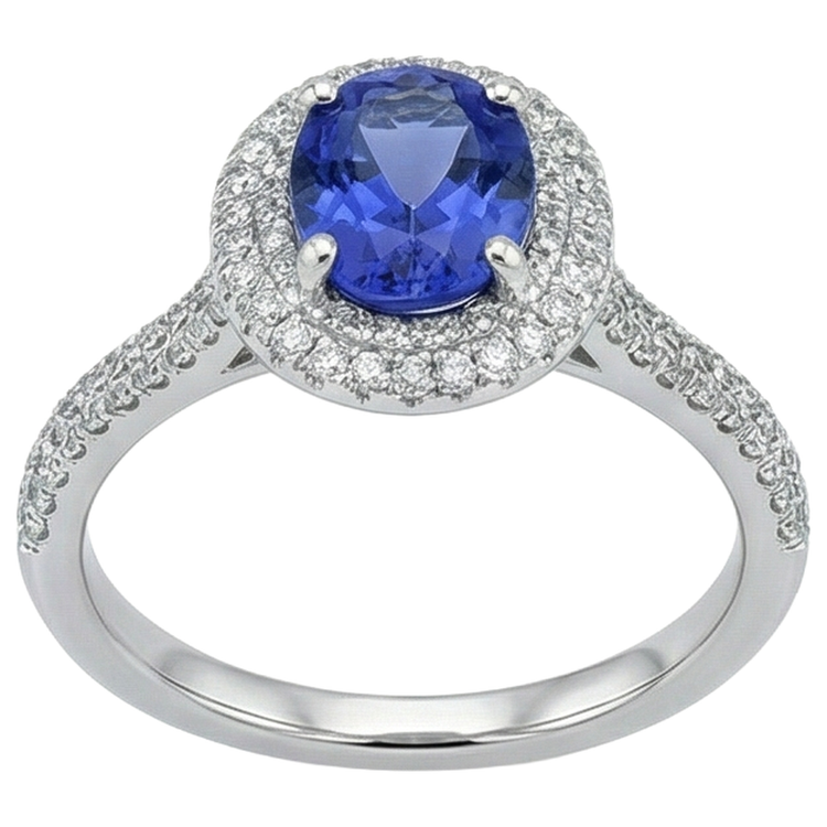 Tanzanite Bleue Avec Diamants 10.75 Ct Alliance Or Blanc 14K