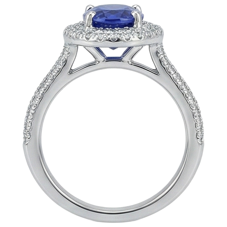 Tanzanite Bleue Avec Diamants 10.75 Ct Alliance Or Blanc 14K