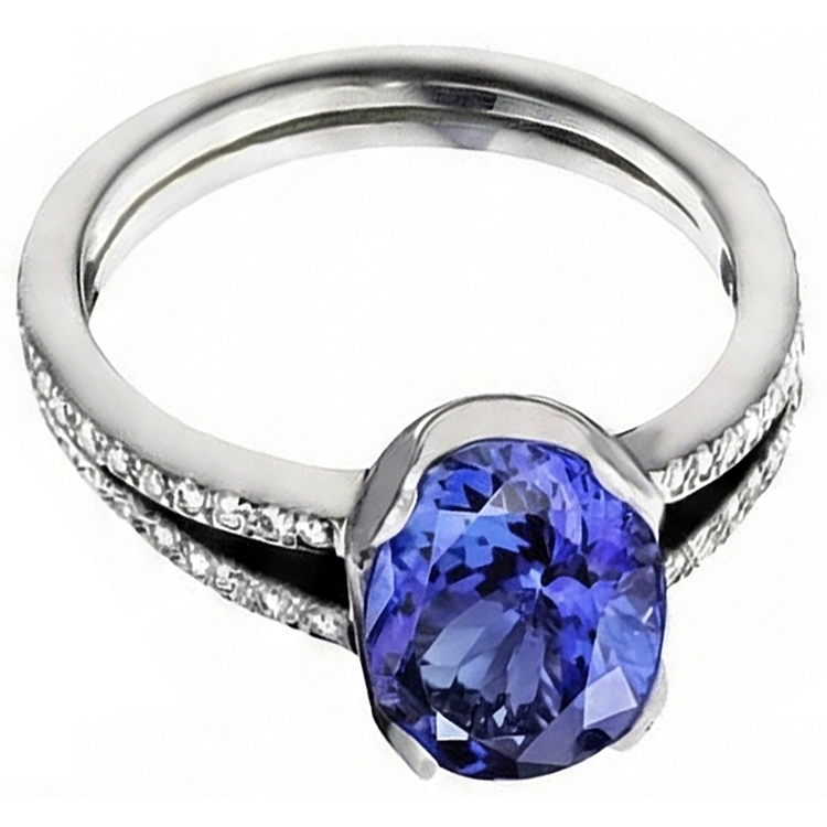 Tanzanite Ovale Et Diamants Naturels Extraits des Mines ( et non cultivés en laboratoire ) Ronds 3.75 Carat Bijoux Bague De Pierres Précieuses