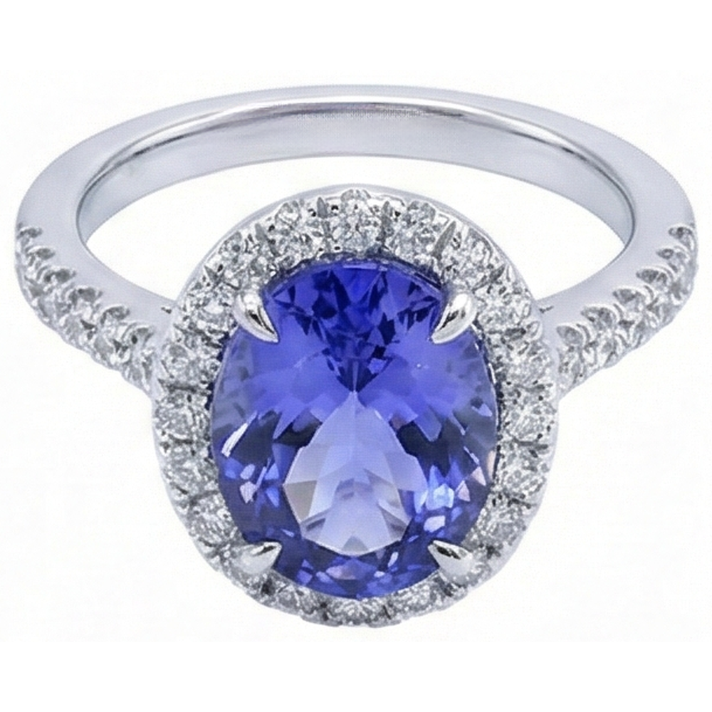naturel oval tanzanite 7.75carats bague détail rapproché