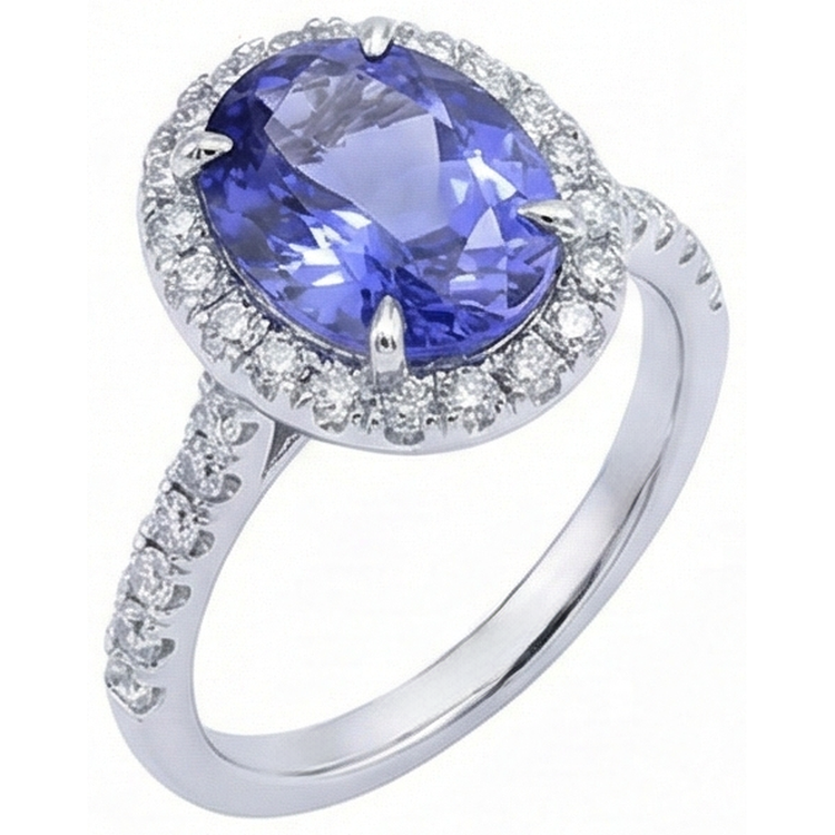 naturel oval tanzanite 7.75carats bague vue de dessus