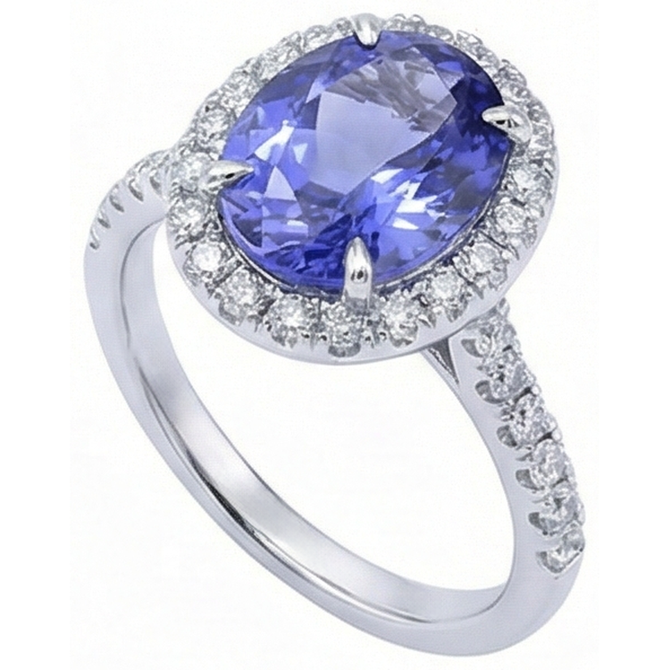 naturel oval tanzanite 7.75carats bague vue de profil