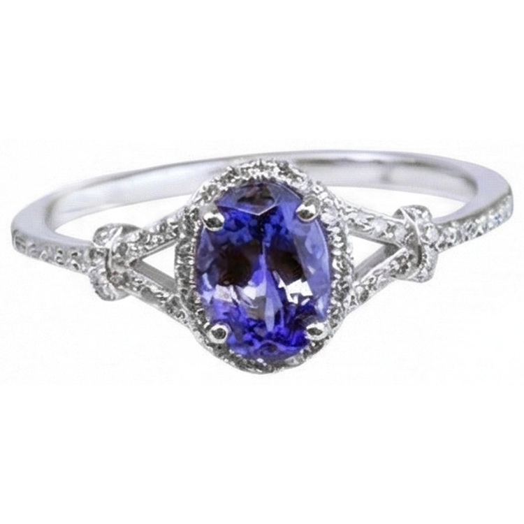 Tanzanite ovale et diamants ronds 3.60 ct. Alliance Or Blanc