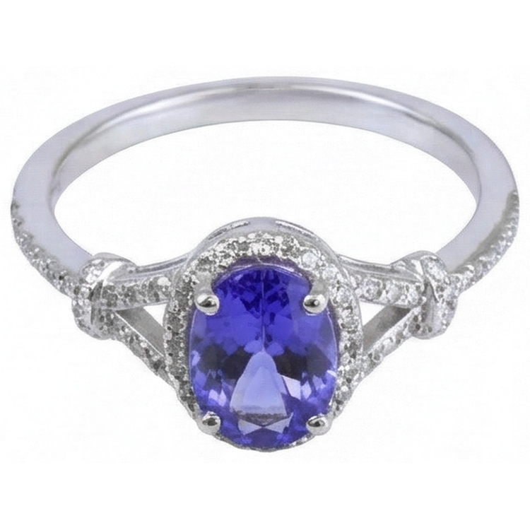 Tanzanite ovale et diamants ronds 3.60 ct. Alliance Or Blanc