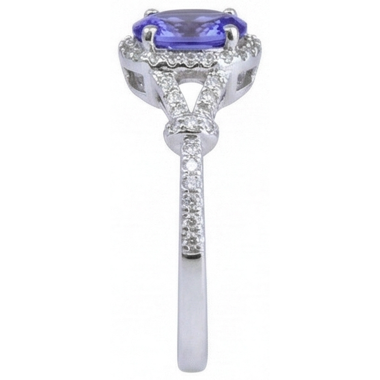Tanzanite ovale et diamants ronds 3.60 ct. Alliance Or Blanc
