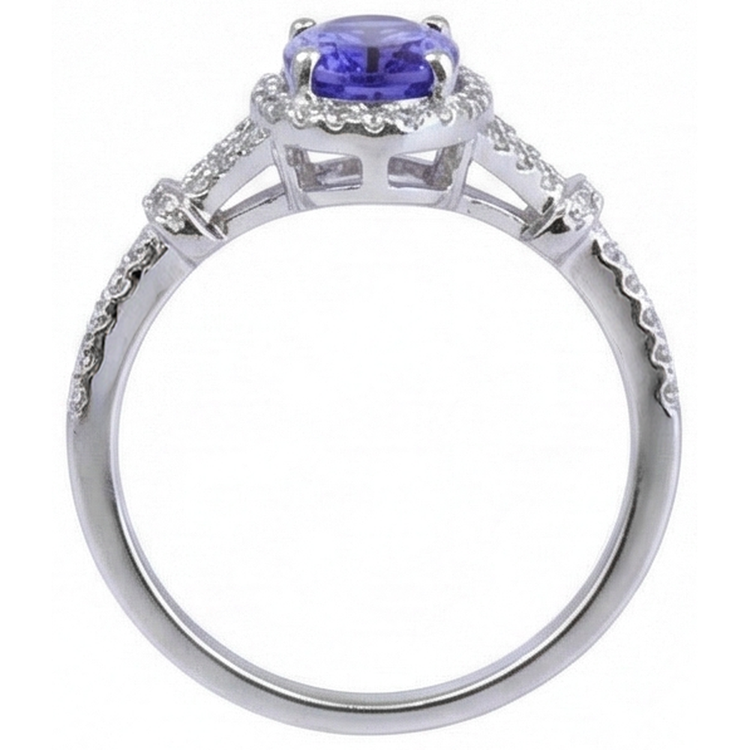 Tanzanite ovale et diamants ronds 3.60 ct. Alliance Or Blanc