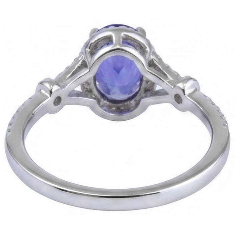 Tanzanite ovale et diamants ronds 3.60 ct. Alliance Or Blanc