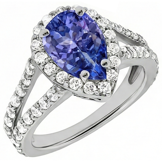 Tanzanite taille poire bleue de 3.25 ct avec bague en diamant pour homme en or