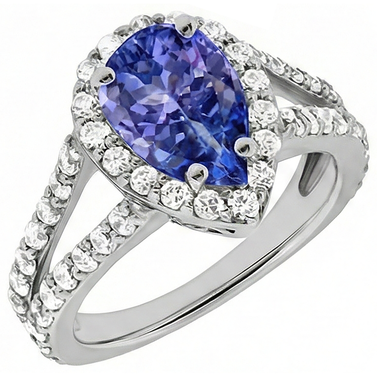 Tanzanite taille poire bleue de 3.25 ct avec bague en diamant pour homme en or