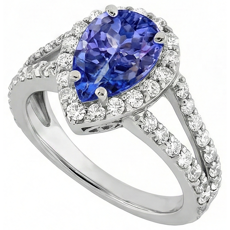Tanzanite taille poire bleue de 3.25 ct avec bague en diamant pour homme en or