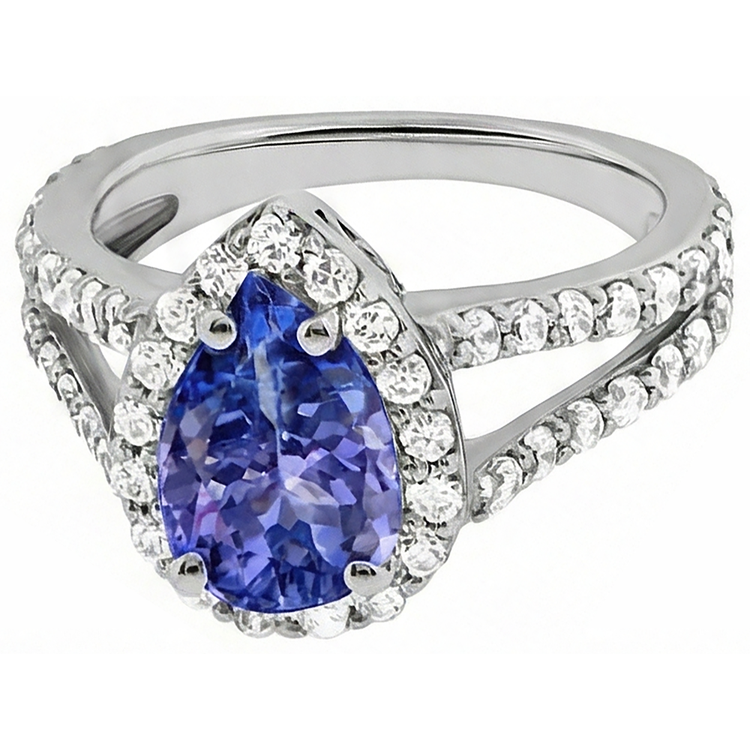 Tanzanite taille poire bleue de 3.25 ct avec bague en diamant pour homme en or
