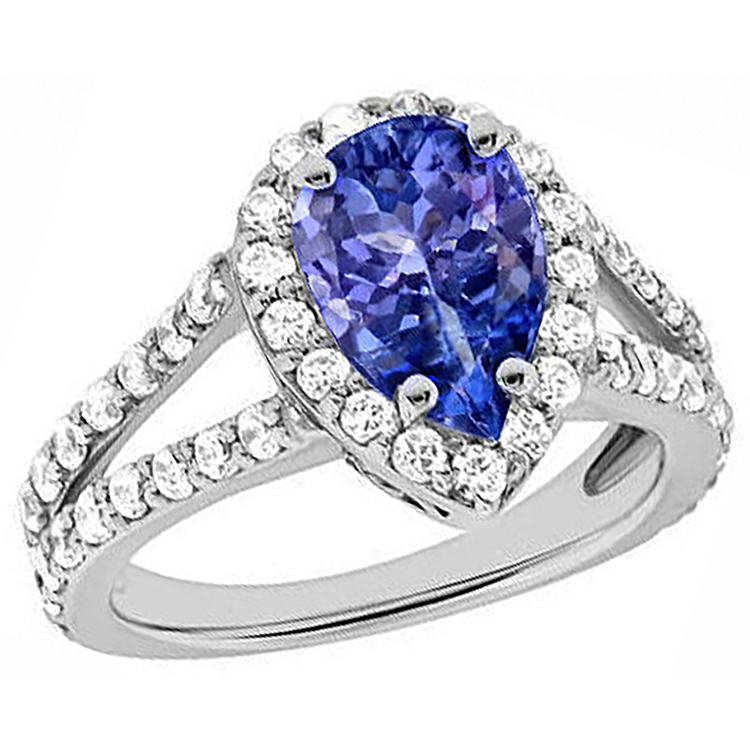 Tanzanite taille poire bleue de 3.25 ct avec bague en diamant pour homme en or
