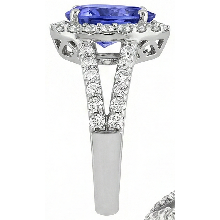 Tanzanite taille poire bleue de 3.25 ct avec bague en diamant pour homme en or