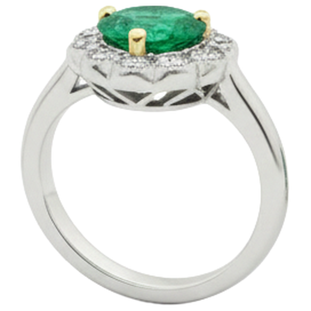 Bague Pierre Précieuse Or Bicolore 14 Carats avec Émeraude Fine – vue de profil
