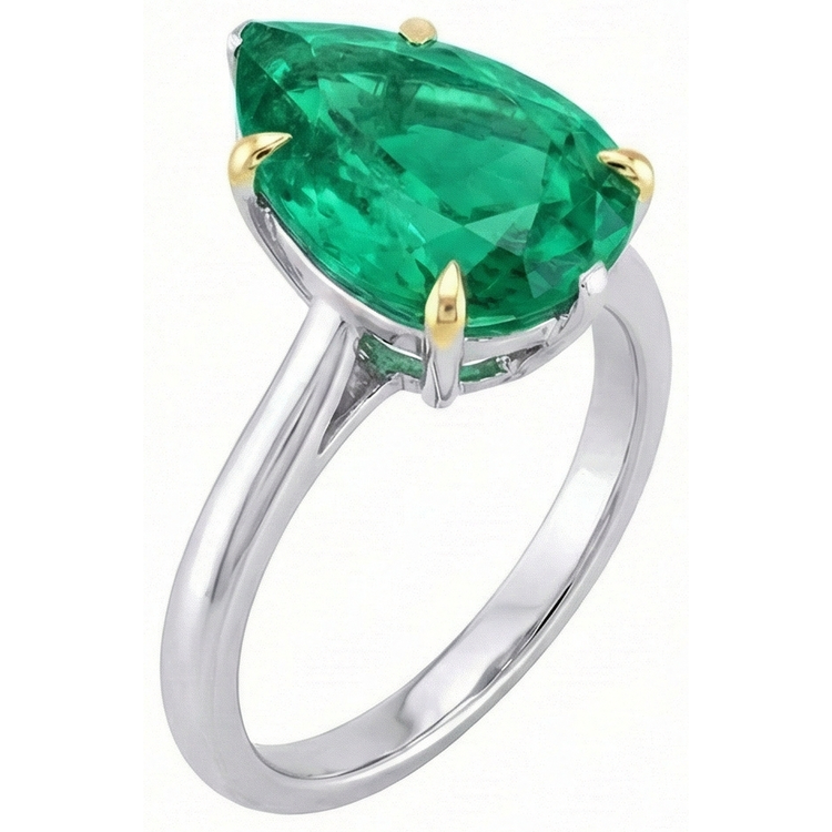 Bague Pierre de Couleur Or Deux Tons 14 Carats avec Émeraude Fine – vue de face