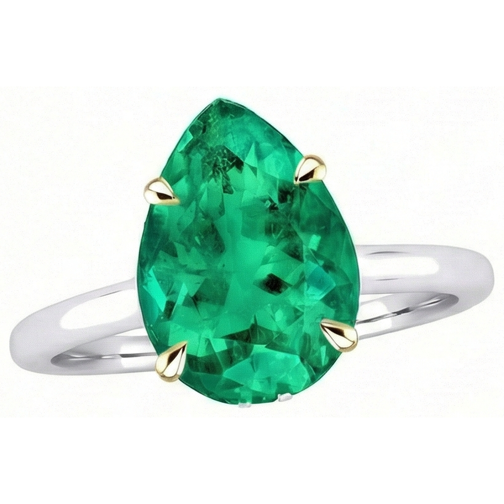 Goutte Émeraude Fine bague en Or Deux Tons 14 Carats – vue de côté