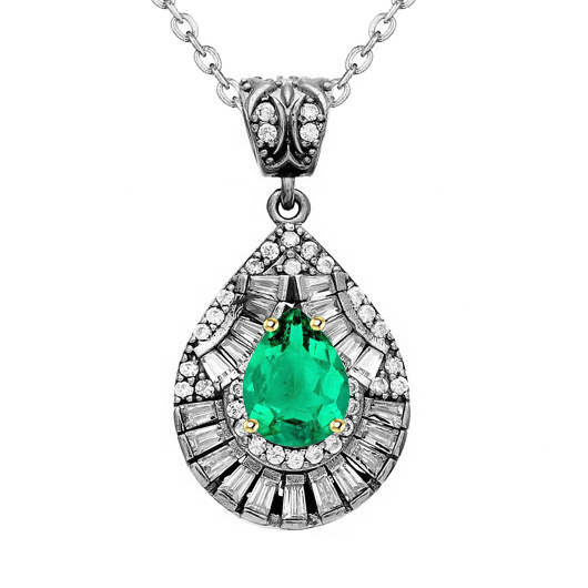 Émeraude Fine Collier Pendentif Pierre 1 carats Or 14K Bicolore – vue principale