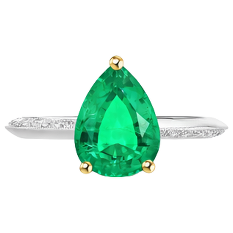 Émeraude Colombienne Bague avec Gemme 2 carats Or Deux Tons 14 Carats – vue de côté