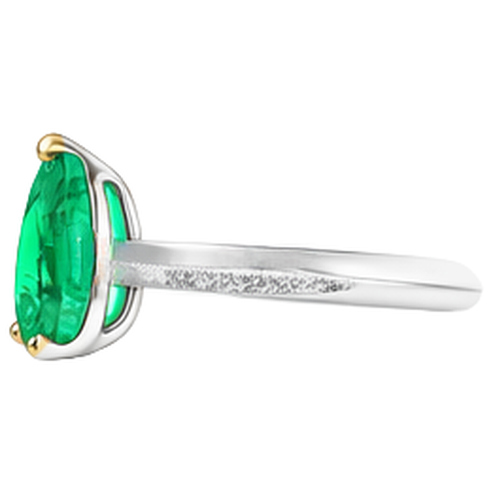 Goutte Émeraude Colombienne bague en Or Deux Tons 14 Carats – vue de profil