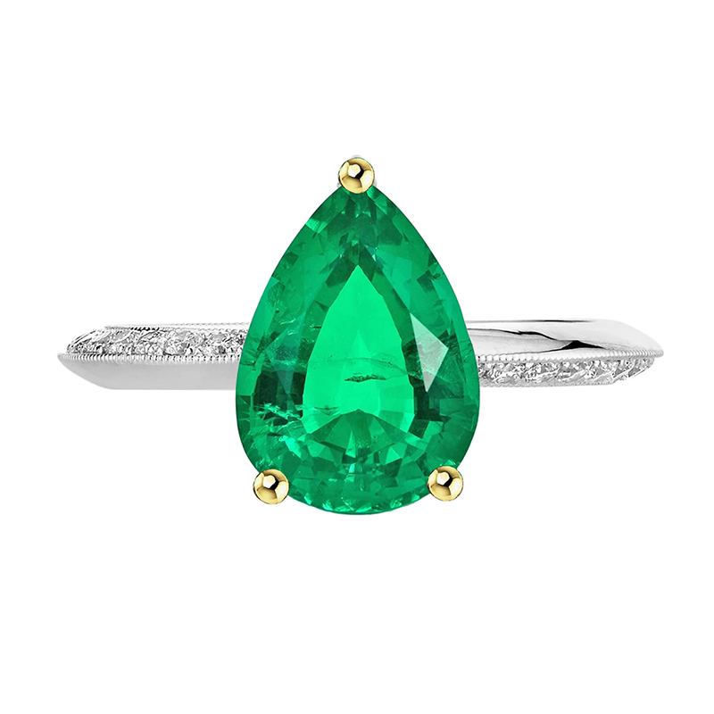 Émeraude Colombienne Goutte Bague avec Gemme en Or Deux Tons 14 Carats – vue principale