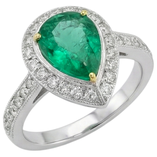 Émeraude Fine Goutte Bague Pierre Précieuse en Or 14K Bicolore – vue de face