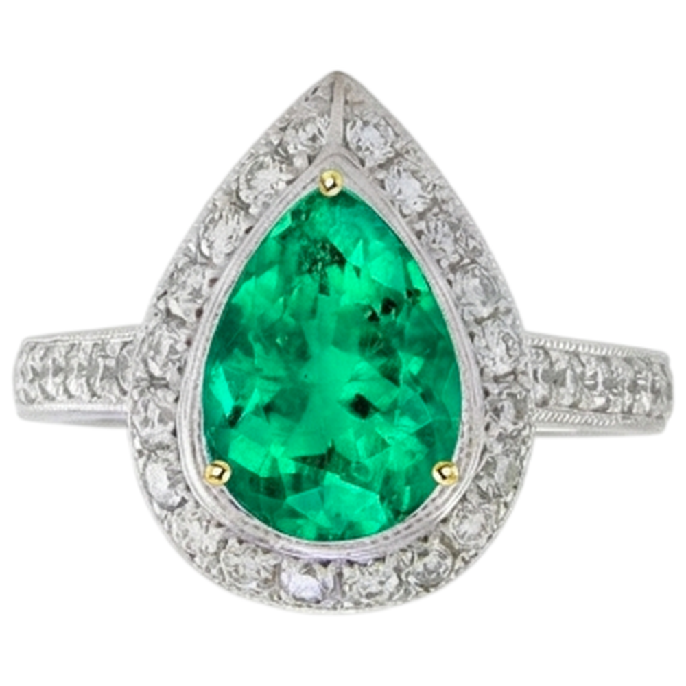 Émeraude Fine Bague Pierre Précieuse 2-carats Or 14K Bicolore – vue de côté