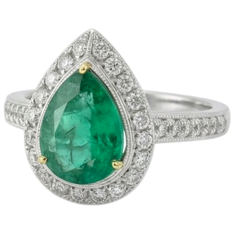 Artisanal Émeraude Fine Bague Pierre Précieuse 2 carats – vue d'angle