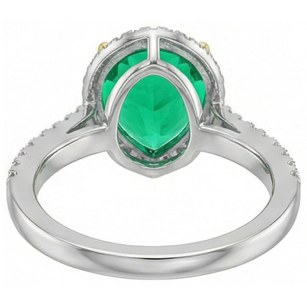 Taille Poire Émeraude Fine bague en Or 14K Bicolore – vue arrière