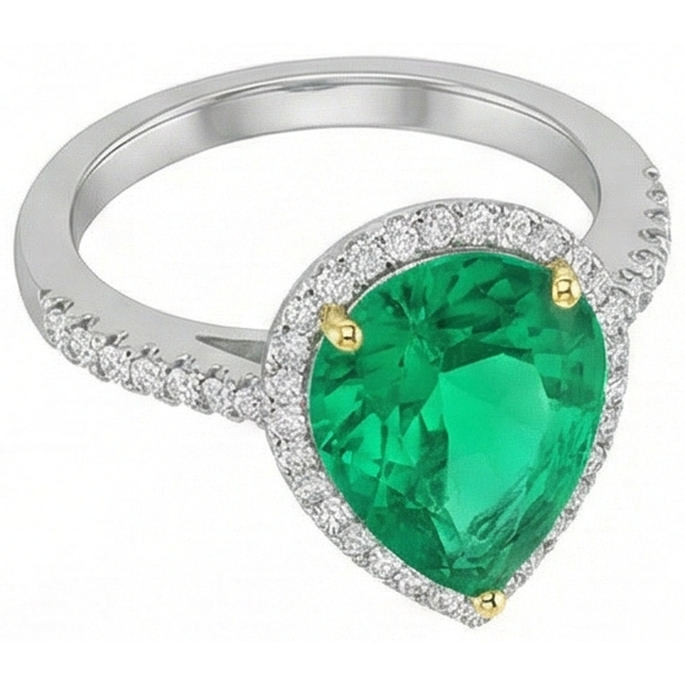 Émeraude Fine Bague Pierre Précieuse 2 carats Or 14K Bicolore – vue d'angle