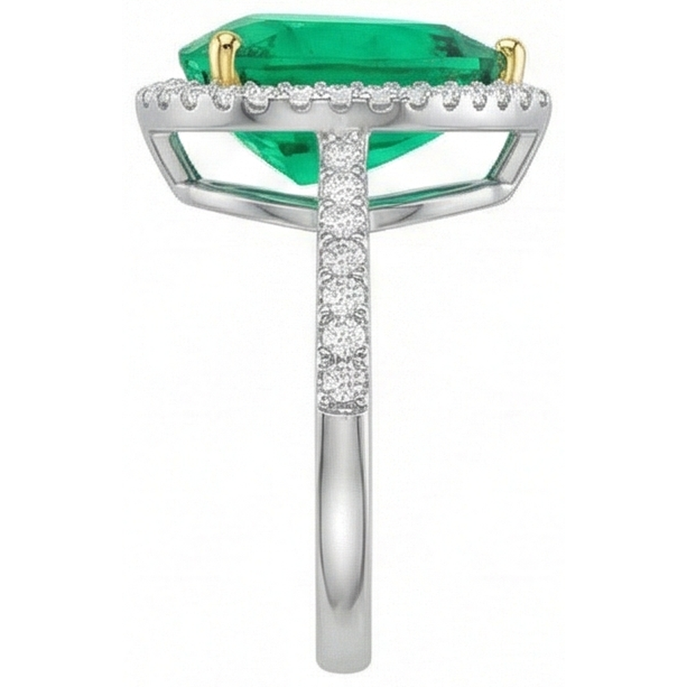 Bague Pierre Précieuse Or 14K Bicolore avec Émeraude Fine – vue de profil