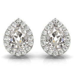 Puces d'Oreilles Or Blanc 14 Carats – Brillant Coussin Antique