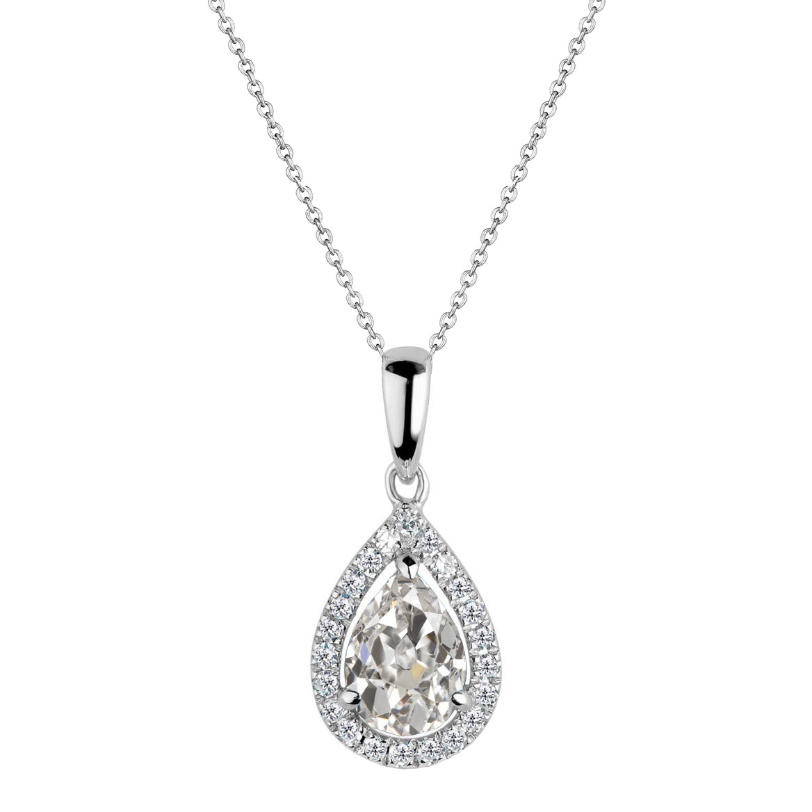 Diamant Fin Pendentif Goutte 1,50 carats Or Blanc 14 Carats – vue principale