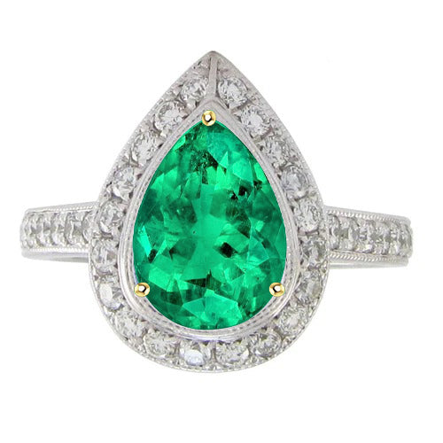 Émeraude Fine Bague Pierre Précieuse 2-carats Or 14K Bicolore – vue principale