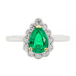 Émeraude Fine Pavé Bague Pierre Précieuse 1 carats en Or