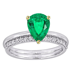Émeraude Colombienne Pavé Bague de Fiançailles 1,50 carats en Or