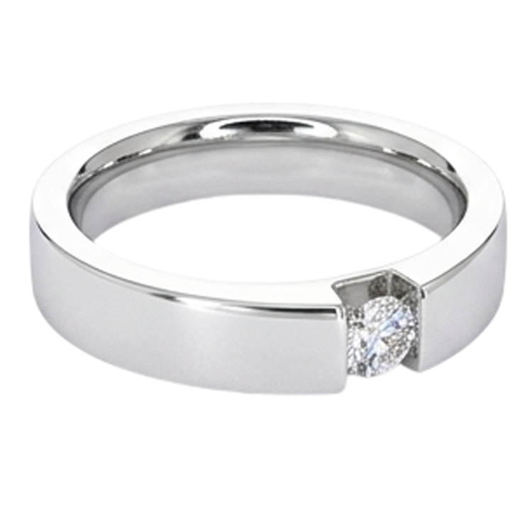 Tension Sertie Diamant Rond Promesse Bague Homme 0.50 Carats Bijoux
