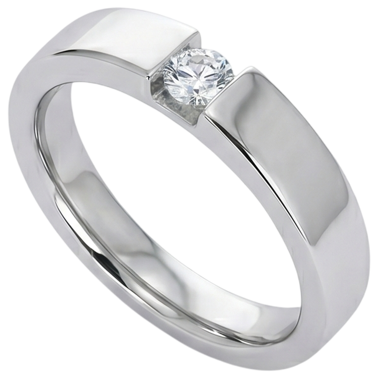 Tension Sertie Diamant Rond Promesse Bague Homme 0.50 Carats Bijoux