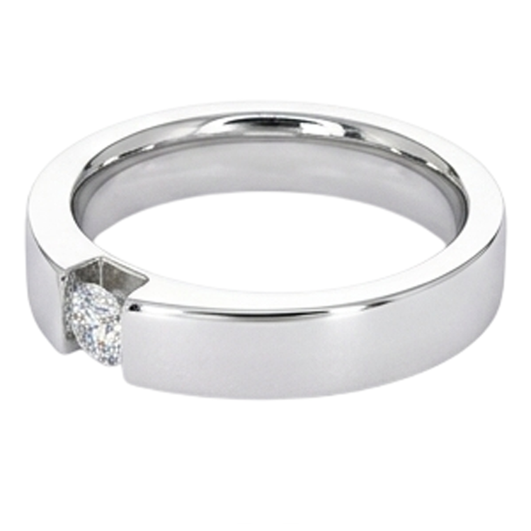 Tension Sertie Diamant Rond Promesse Bague Homme 0.50 Carats Bijoux