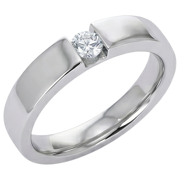 Tension Sertie Diamant Rond Promesse Bague Homme 0.50 Carats Bijoux