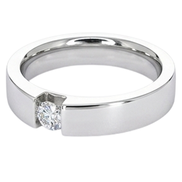 Tension Sertie Diamant Rond Promesse Bague Homme 0.50 Carats Bijoux