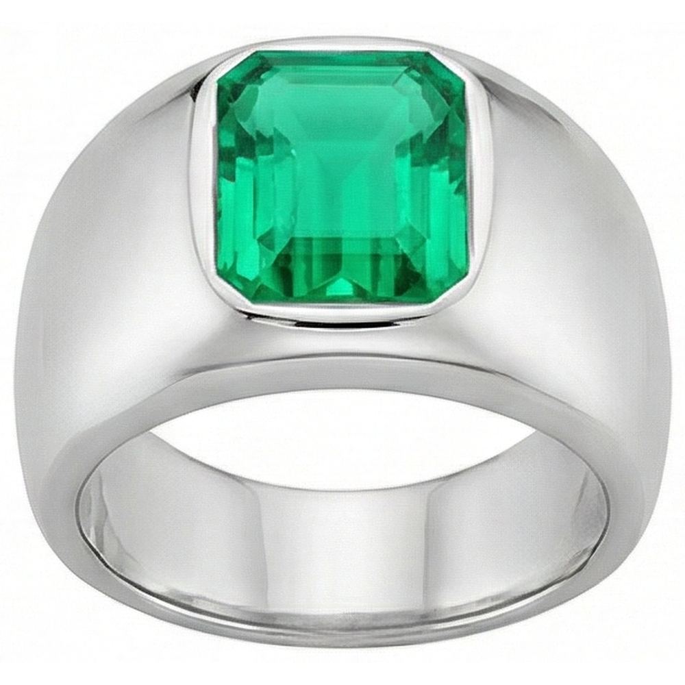 Émeraude Fine Bague Pierre de Couleur 2 carats Or Blanc 14 Carats – vue de côté