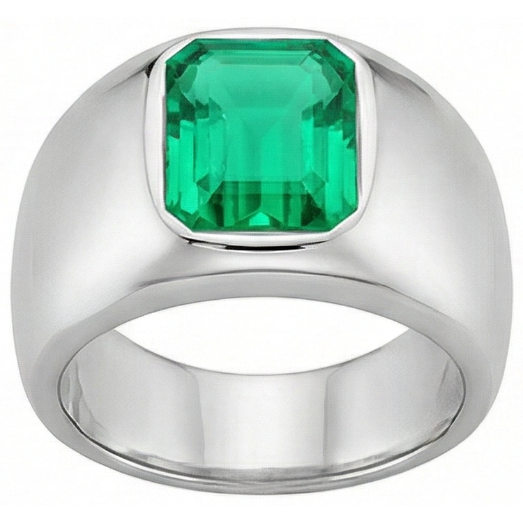 Émeraude Fine Bague Pierre de Couleur 2 carats Or Blanc 14 Carats – vue de côté