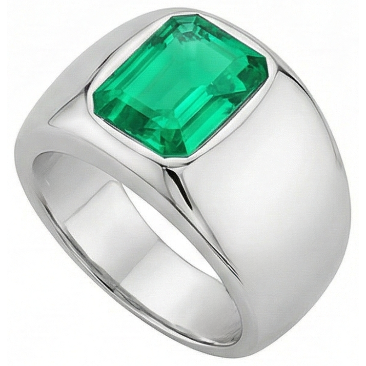Émeraude Fine Bague Pierre de Couleur 2-carats Or Blanc 14 Carats – vue de profil