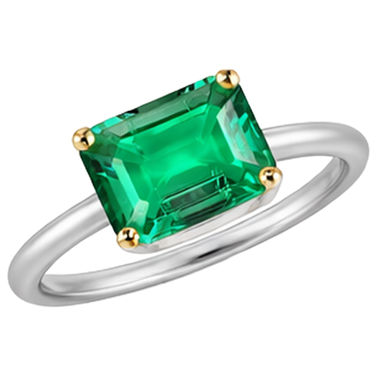Émeraude Colombienne Bague Pierre Précieuse 2 carats Or Deux Tons 14 Carats – vue de face
