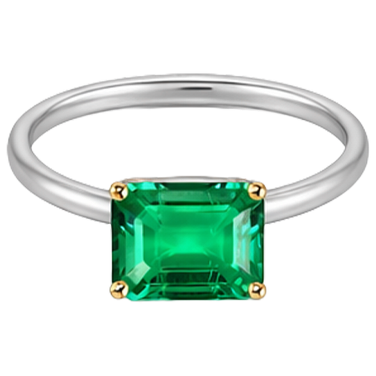 Émeraude Colombienne Bague Pierre Précieuse 2 carats Or Deux Tons 14 Carats – vue de côté